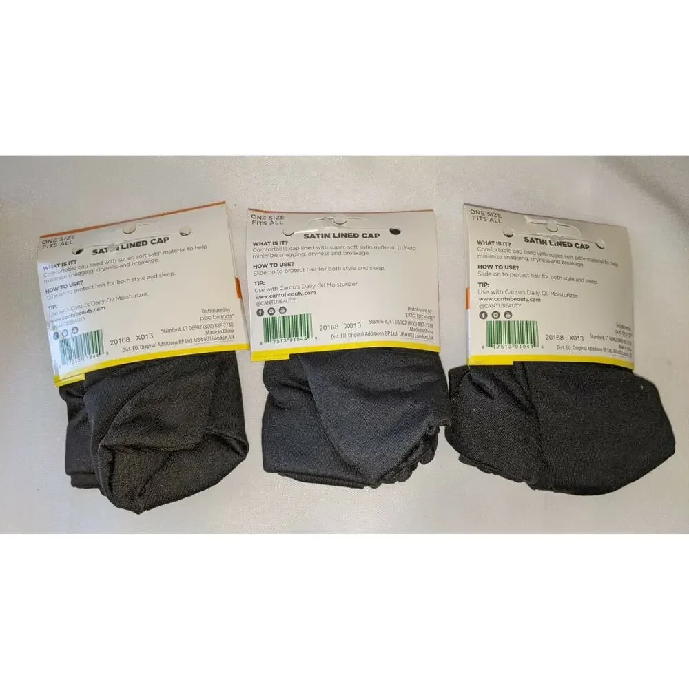 Lot of 3 Cantu Satin Lined Caps for Style or Sleep Black